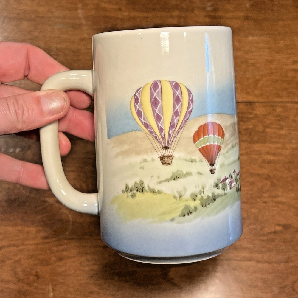 VTG Otagiri Hot Air Balloons Colorful Hillside Landscape Coffee Tea Mug 16 fl oz
